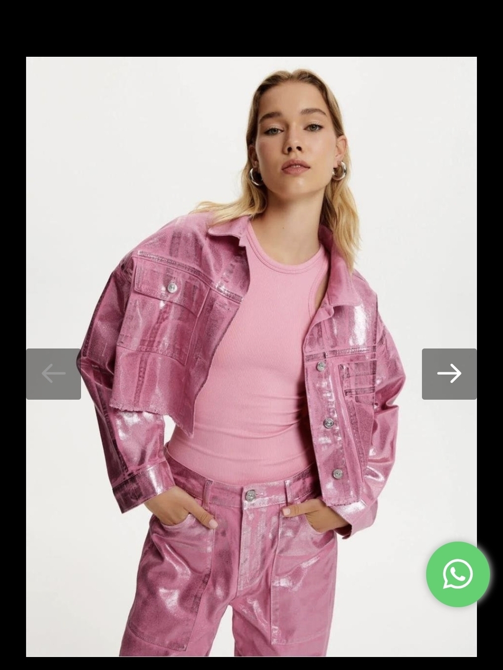 Metallic Pink Cropped Denim Jacket - Women's Jean Jacket